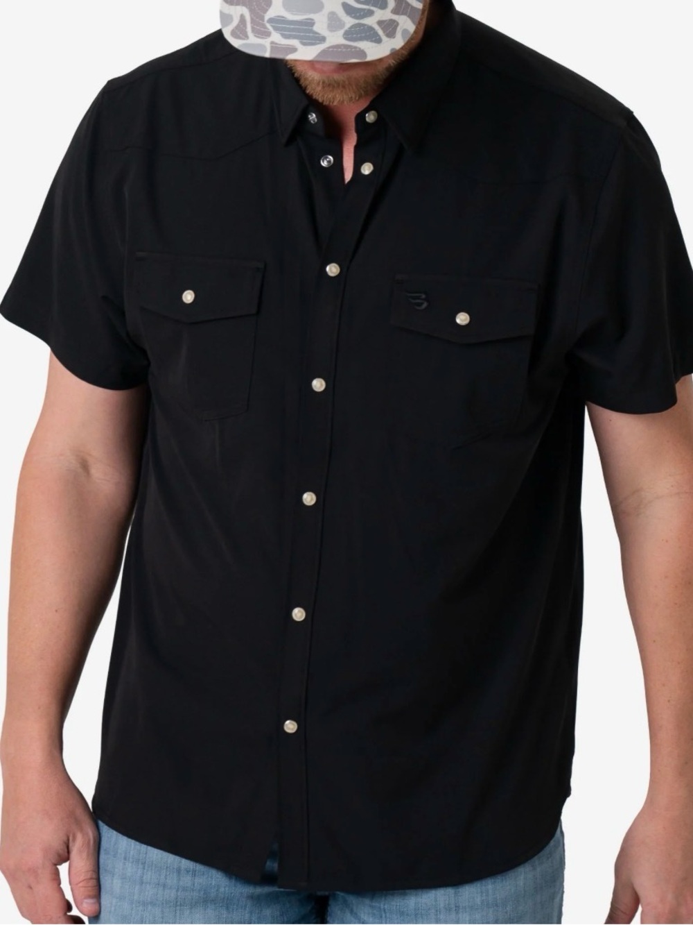 BURLEBO Black Western Short Sleeve Snap Button-Down Shirt XL